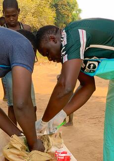 Vaccination of a cat against rabies during a community outreach by LMS ANIMAL CLINIC