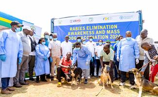 Posing in mass dog vaccination 