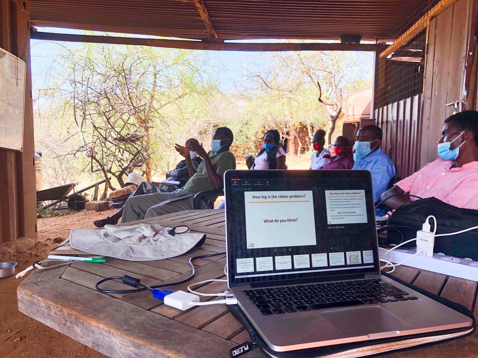 Ewaso Lions participants are trained using the offline GARC Education Platform materials for the Rabies Educator Certificate.