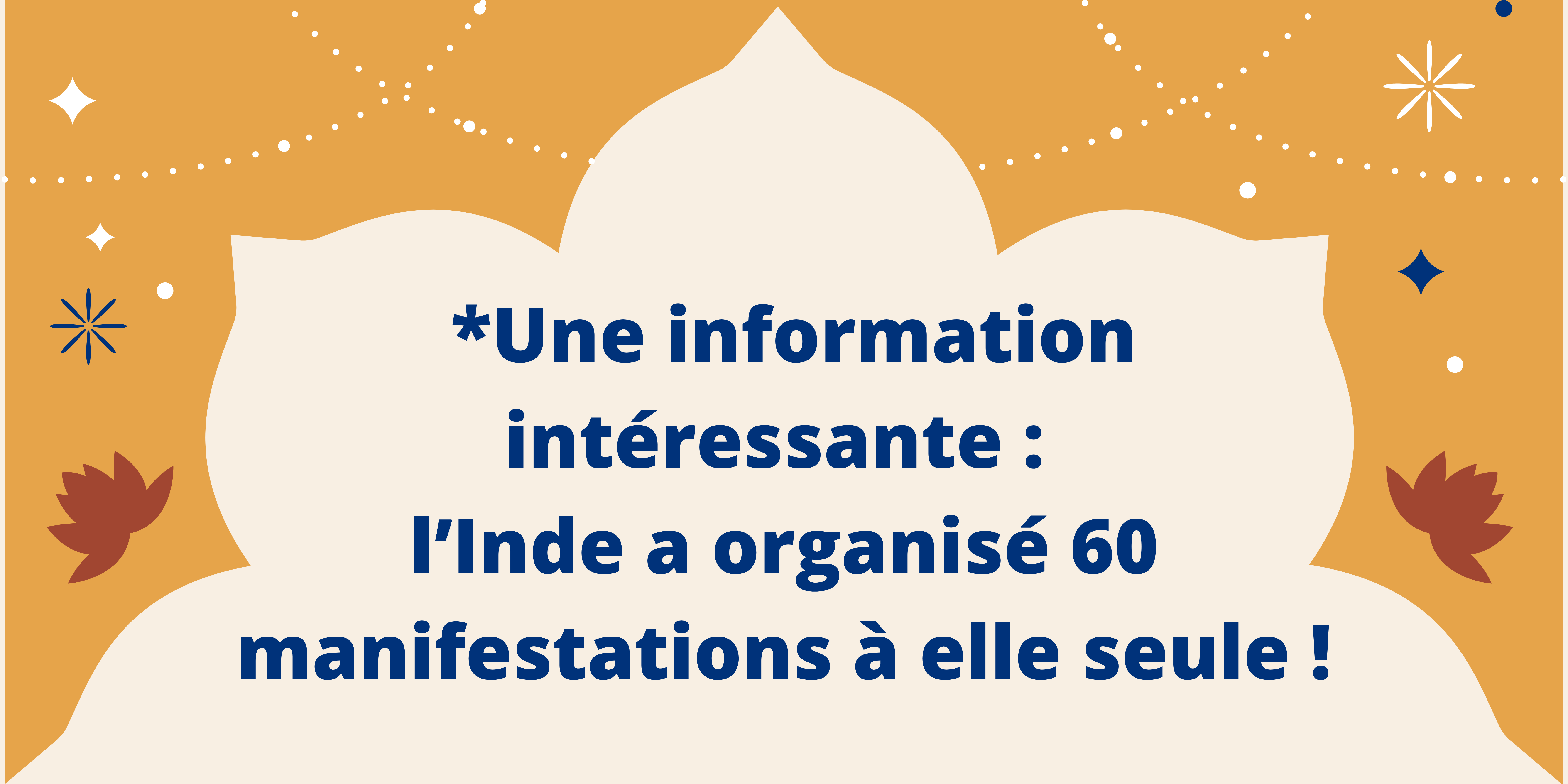 Une information intéressante : l’Inde a organisé 60 manifestations à elle seule !